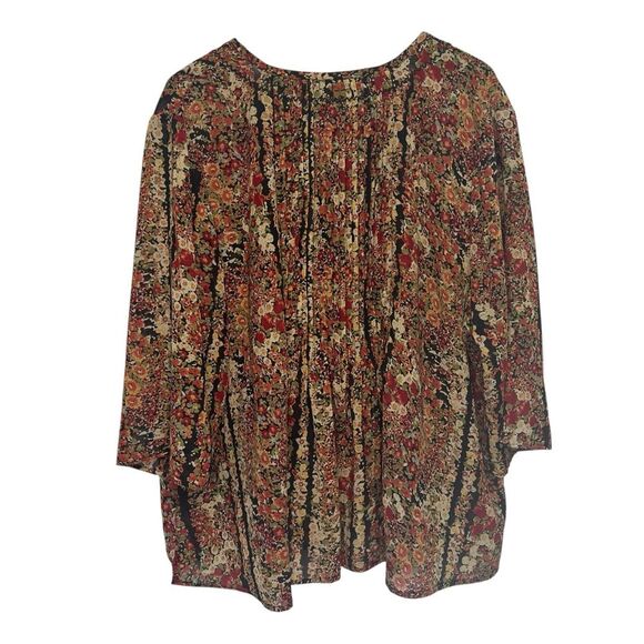 Roaman’s Floral Pleated Top Womens 26W Split Neck 3/4 Sleeve Lightweight Blouse - Picture 3 of 7